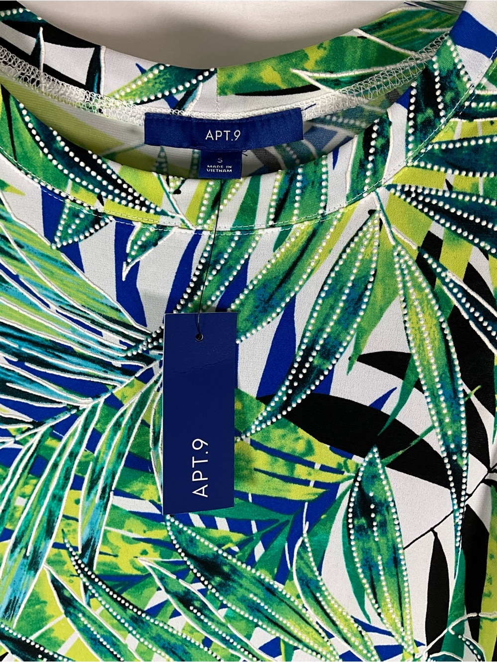 Apt. 9 Dress Size S Tropical Leaf Print Shift Dress - Green, Blue & White - Picture 2 of 8